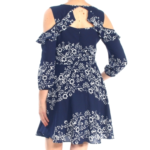 Maison Jules Cold Shoulder Dress 8 Navy White Floral - Picture 2 of 13